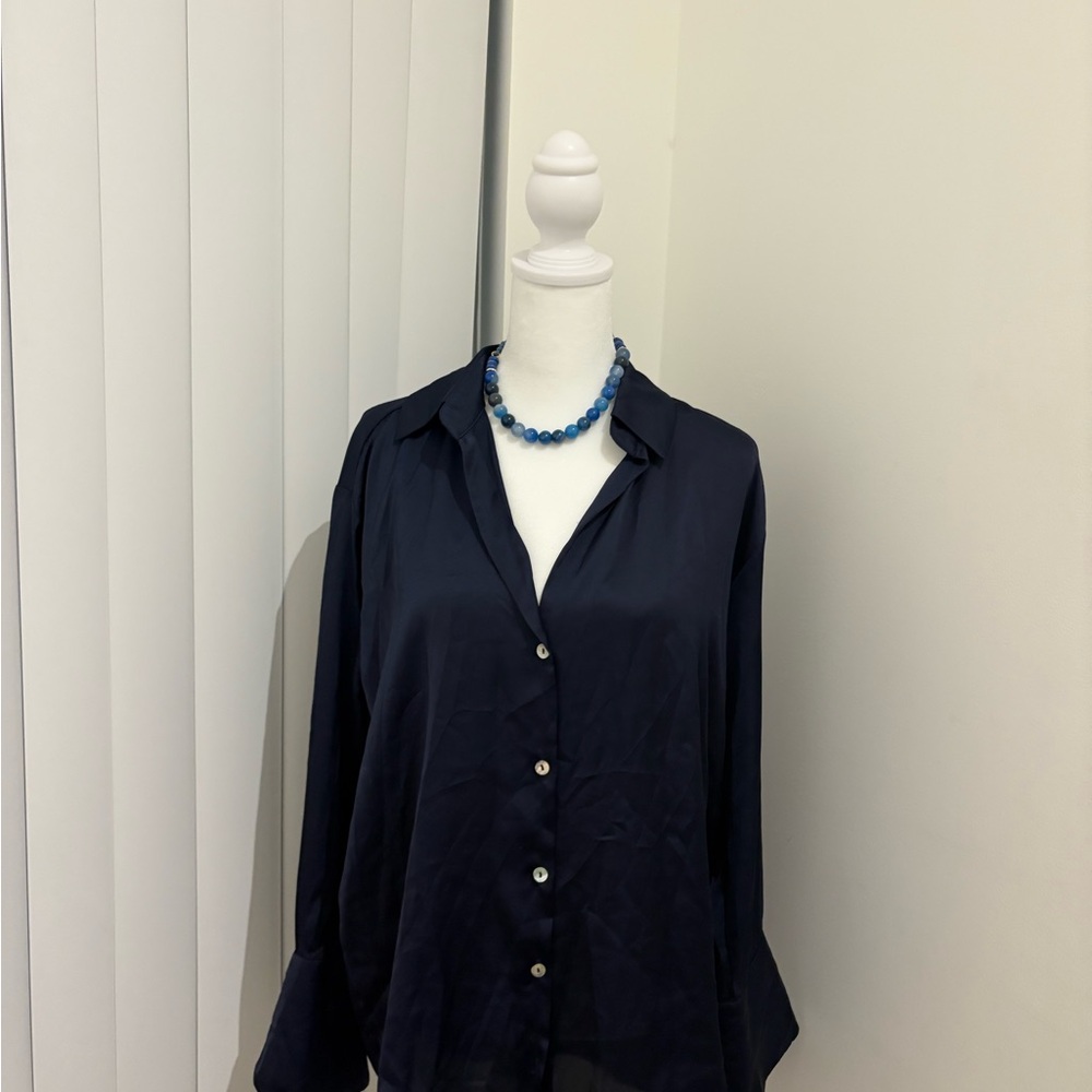 Zara Navy Button Down Shirt - Picture 2 of 4